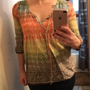 Multi colored cotton linen top